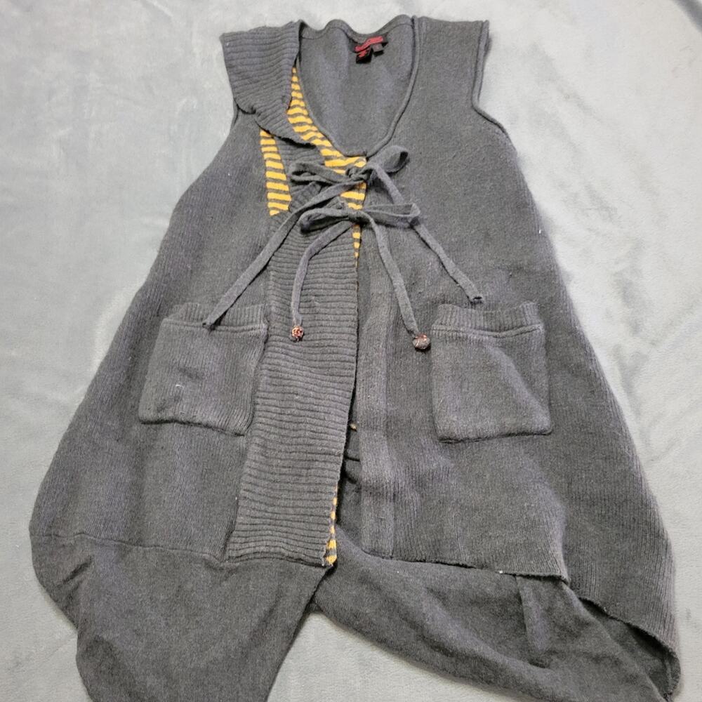 Simon Chang Sweater Womens Small Cardigan Vest Angora Cashmere Lagenlook Pockets